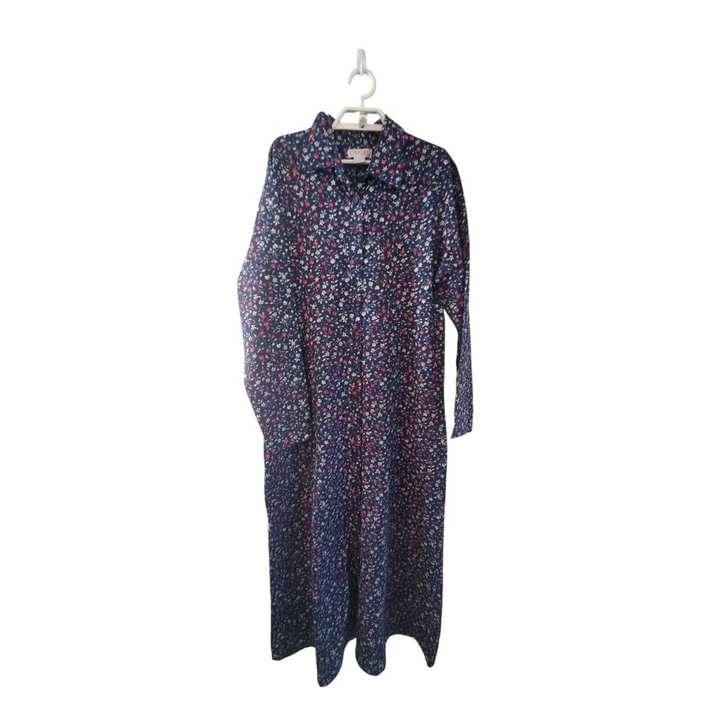 Cherokee vintage dress womens size XL navy ditsy floral maxi button Turkey